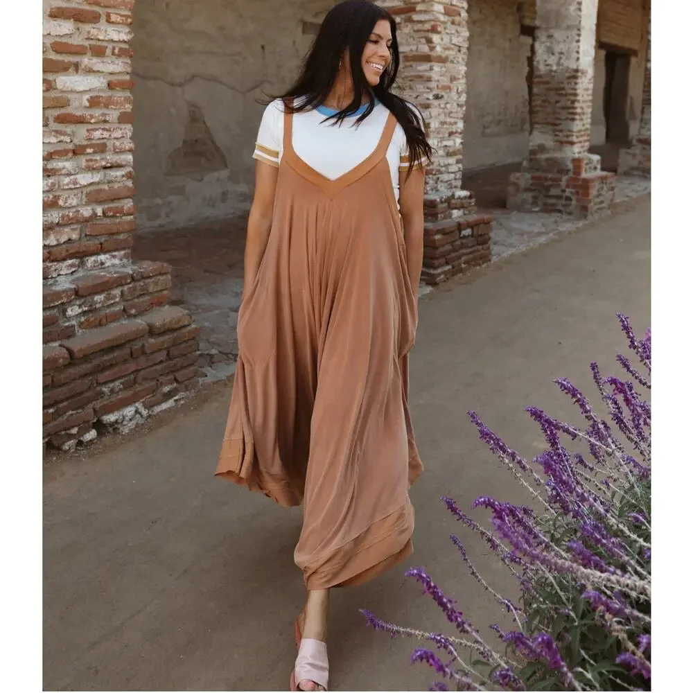 Free People Movement Seven Stars Onesie Camel Oversized Wide Leg Jumpsuit M